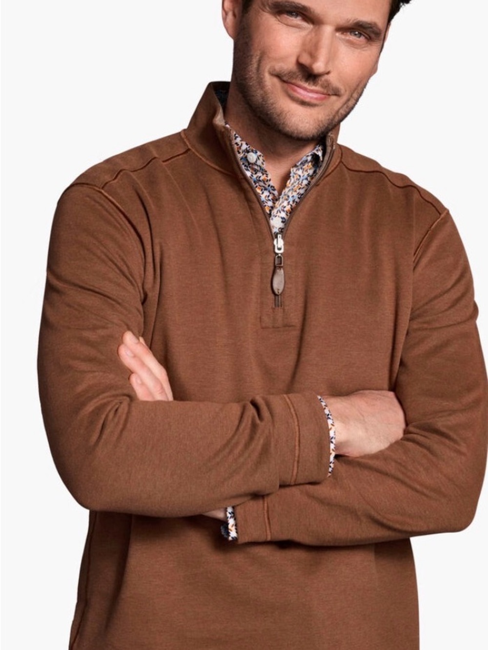 Johnston & Murphy XL Reversible Quarter Zip Brown/Tan Pullover Sweater NWOT